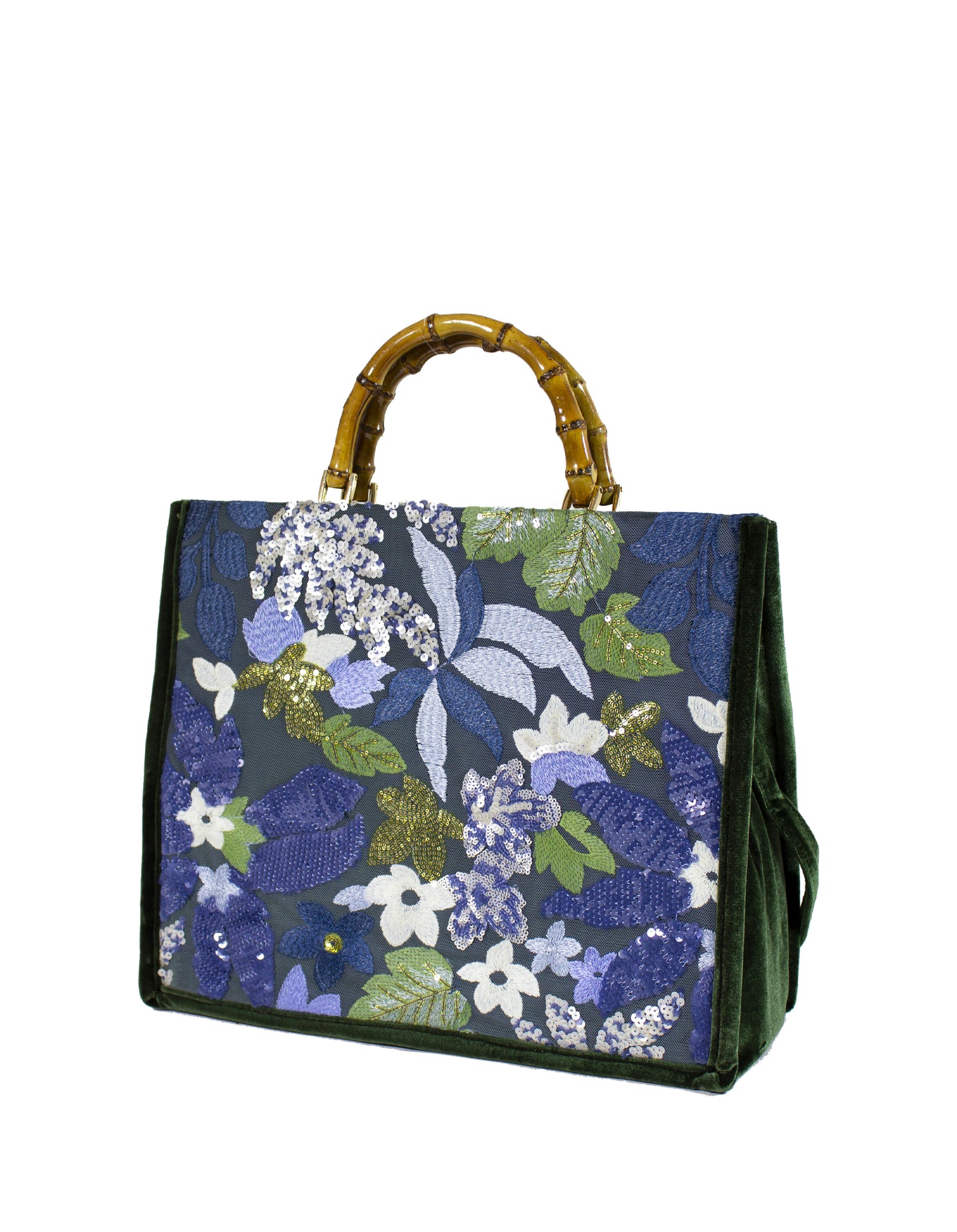 BORSA CON MANICO LEGNO STRASS FLOREALE