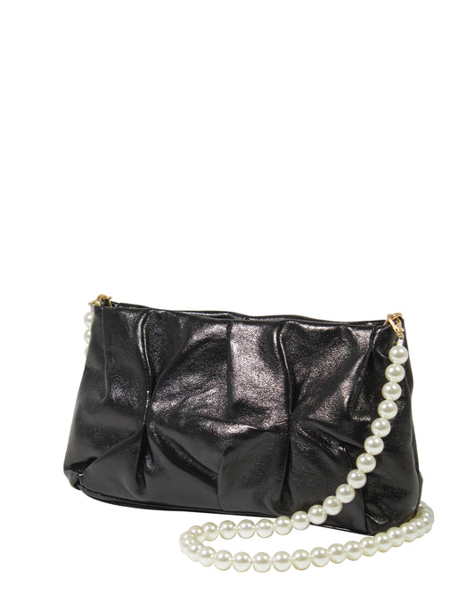 Minibag con tracolla di perle effetto metallizzato