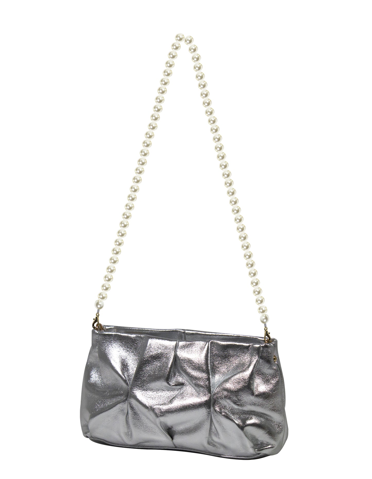 Minibag con tracolla di perle effetto metallizzato