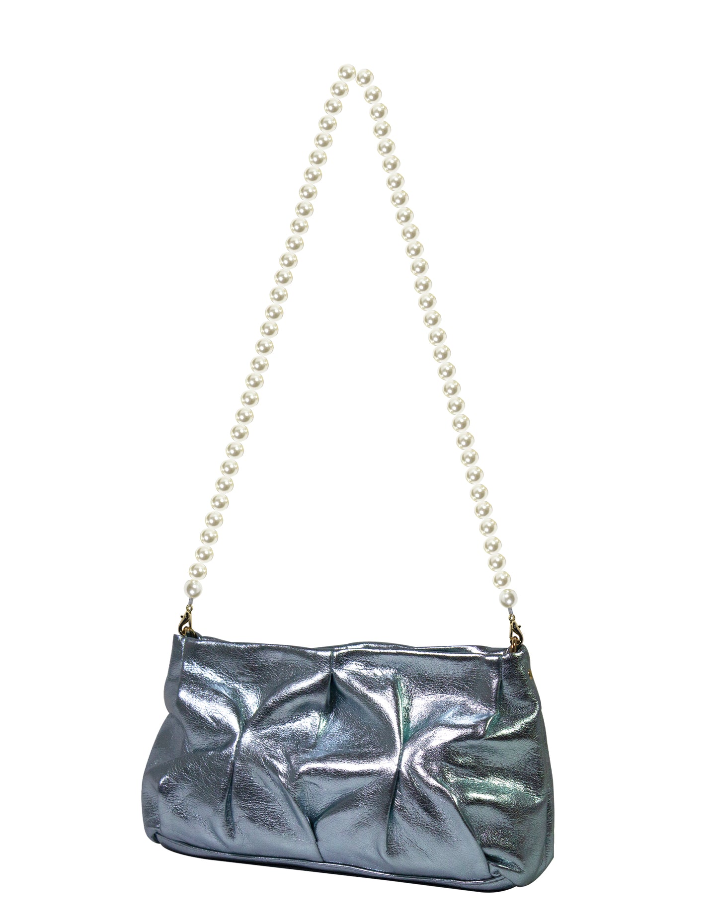 Minibag con tracolla di perle effetto metallizzato