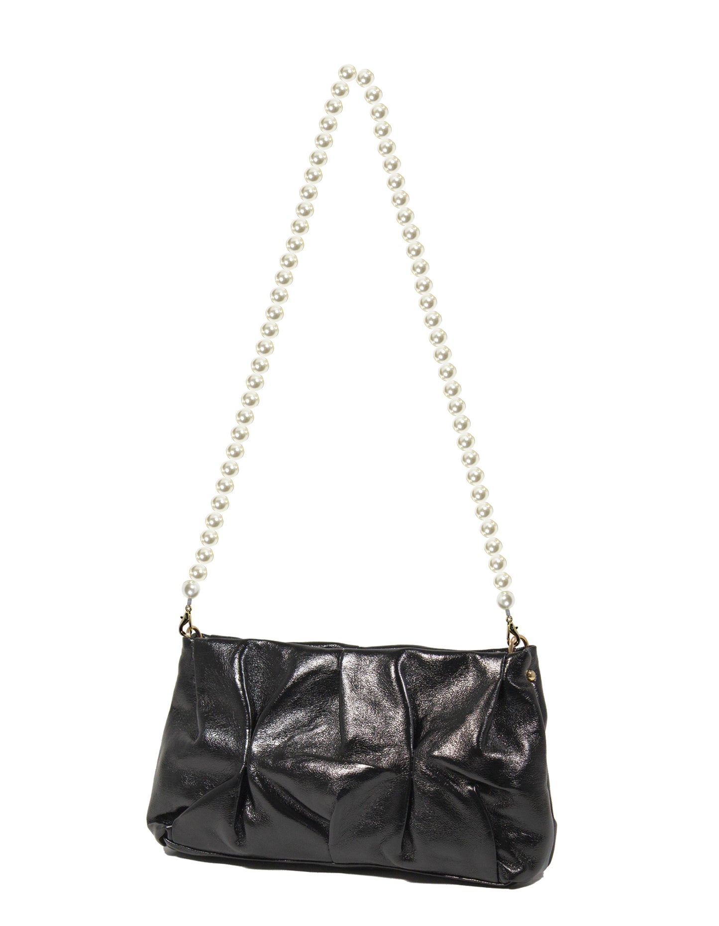 Minibag con tracolla di perle effetto metallizzato
