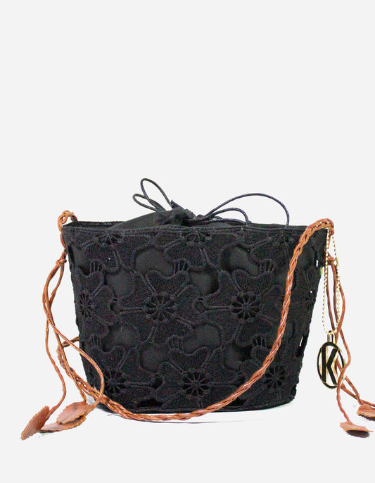 Minibag effetto uncinetto e tracolla cuoio - MALIBU