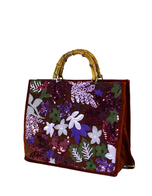 BORSA CON MANICO LEGNO STRASS FLOREALE